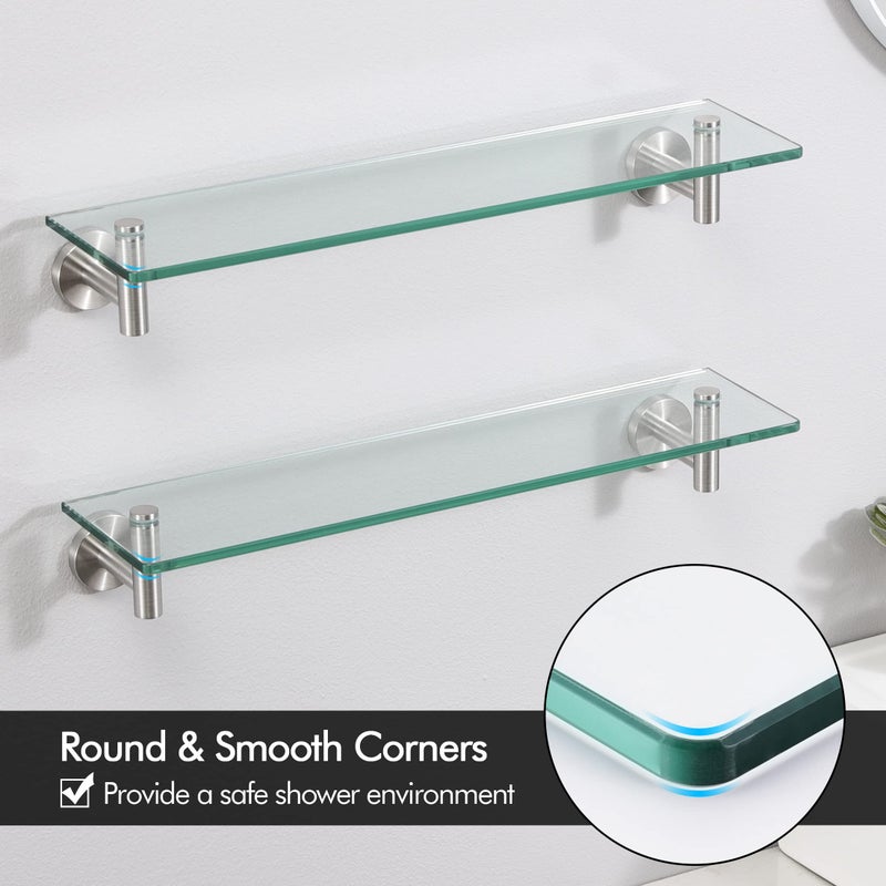 KES Bathroom Glass Shelf Rectangular 20 Inch Floating Glass Shelves 2 Pack with Rustproof Stainless Steel Brackets Wall Mounted Brushed Finish, A2021-2-P2 - Image 4
